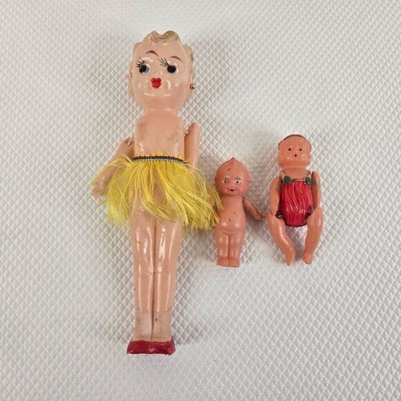 Vintage Celluloid Dolls Lot 3 Kewpie Betty Boop Flapper Girl Japan - Picture 1 of 8